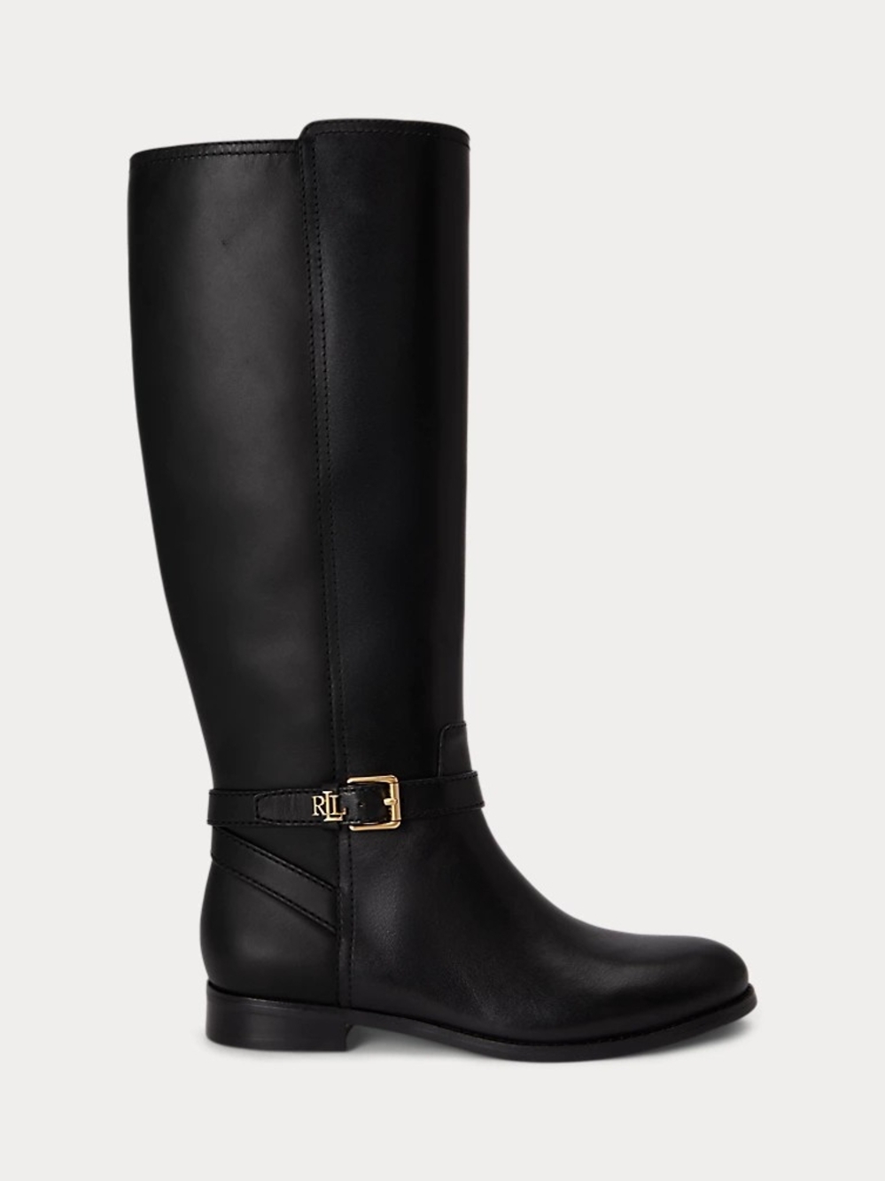 Ralph Lauren Black Leather Over-the-Knee Riding Boots with Gold Buckle 6.5 B